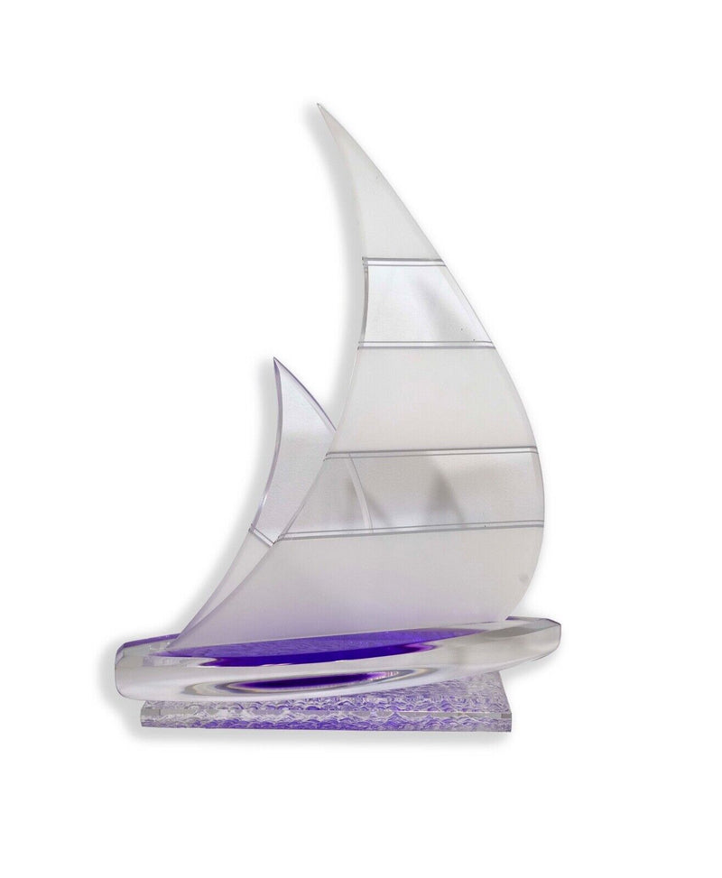 Shlomi Haziza Lucite Purple and Clear Sailboat Sculpture Contemporary Modern