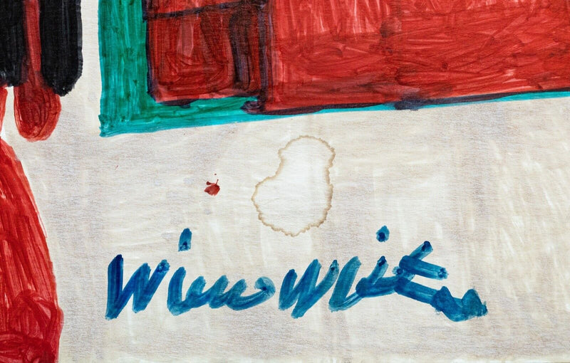 Willie White Untitled Green and Red Abstract with Animal