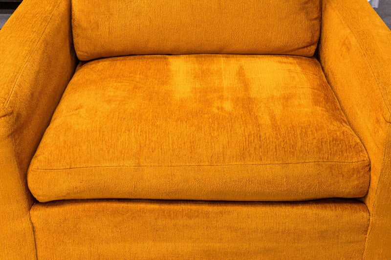 Pair of Milo Baughman for Thayer Coggin Orange Cube Lounge Chairs on Wood Base