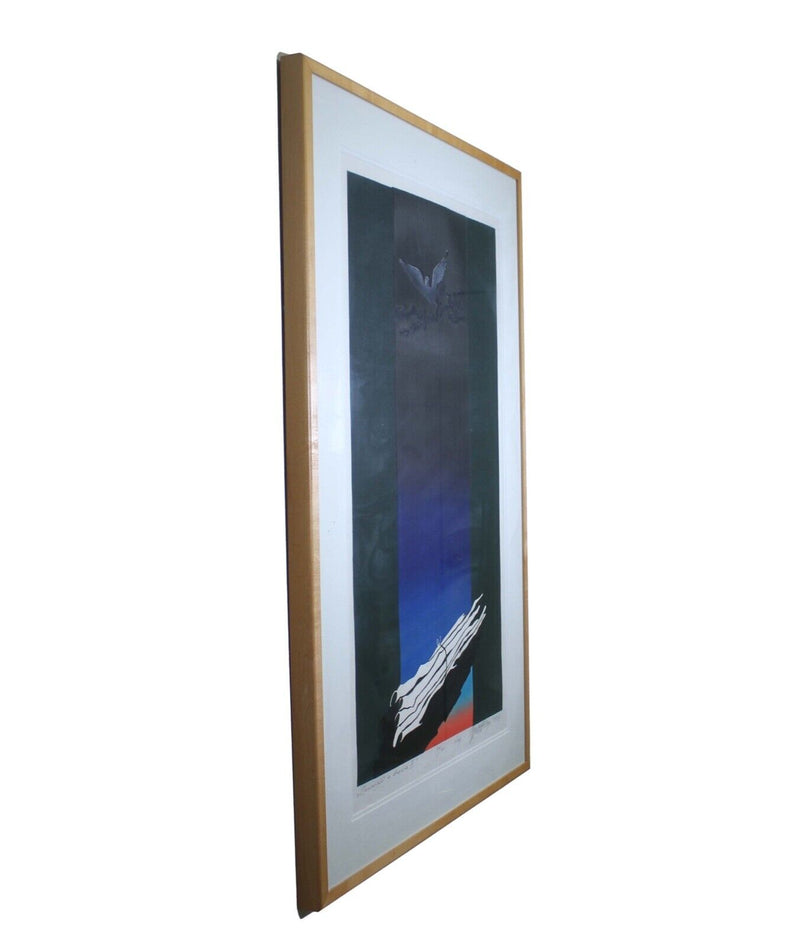 Zygmunt Czyz Surrealist Soaring Dove Signed Linocut on Paper 20/30 Framed 1987