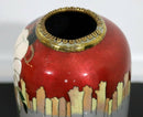 Vintage Signed Red and Gray Enameled Cloisonne Vase with Koi Fish