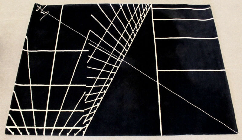 Contemporary Modern Signed Black Rectangular Area Rug Carpet 1980s Geometric