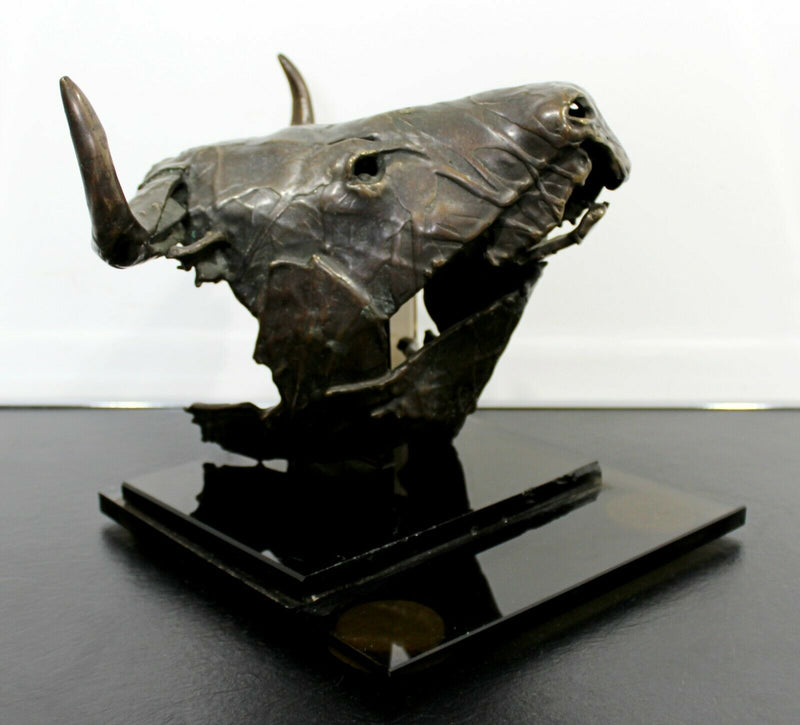 Contemporary Modern Bronze Steer Table Sculpture Signed Gordon Hipp Dated 1990s