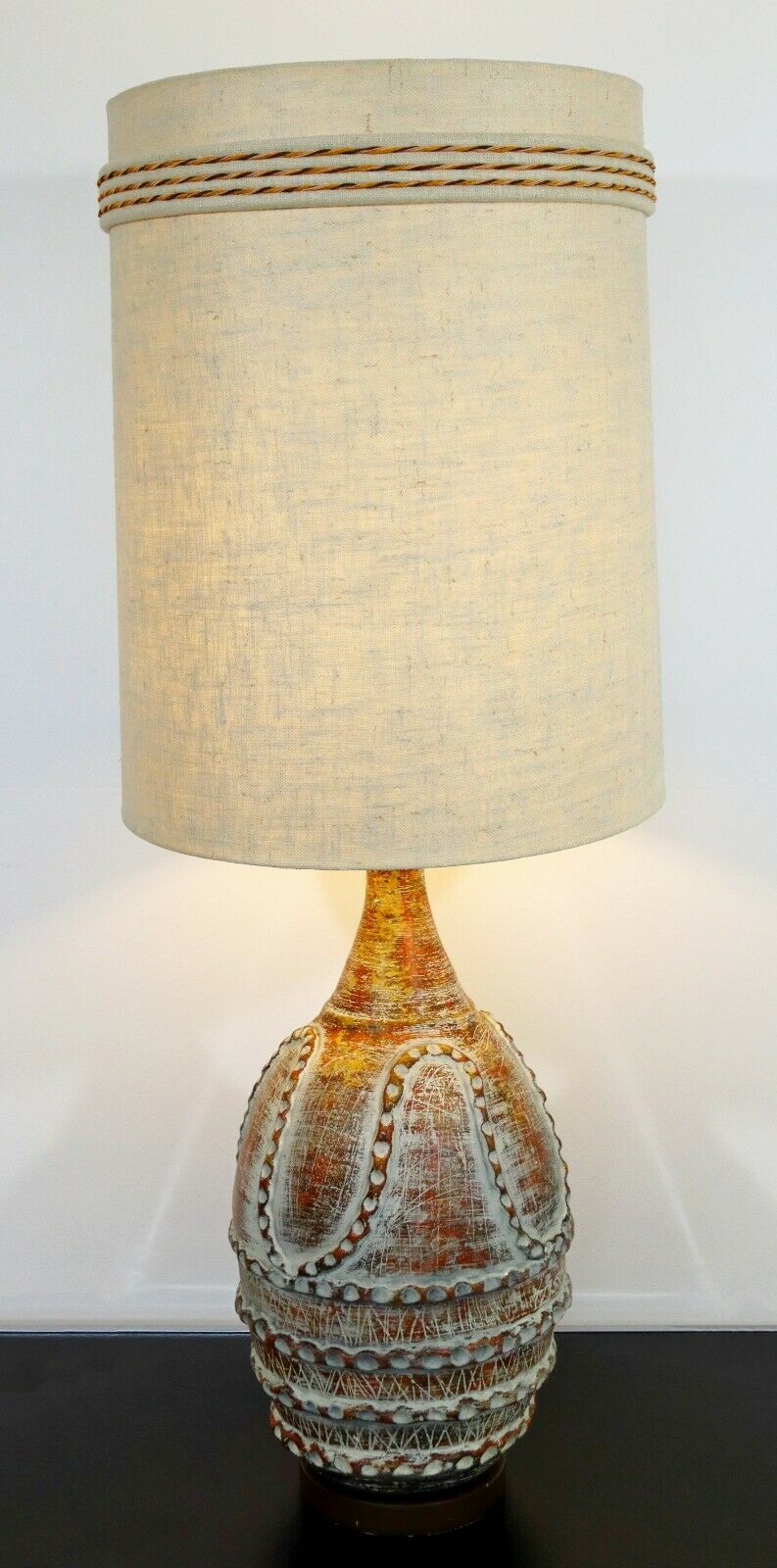 Mid Century Modern Large Ceramic Table Lamp Original Shade & Finial 1960s