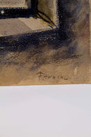 William S. Fanning Signed Architecture Through Window Modern Vintage Watercolor