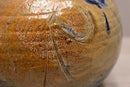 Mid Century Modern Glazed Studio Pottery Vessel Cobalt Blue with Earth Tones
