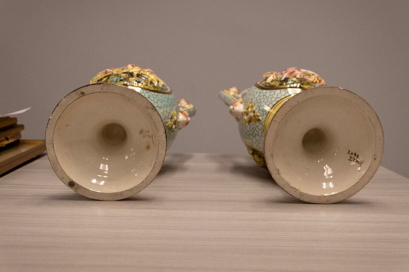 Antique Capodimonte Pair Ornate Classical Design Porcelain Vessels 2090 Italy