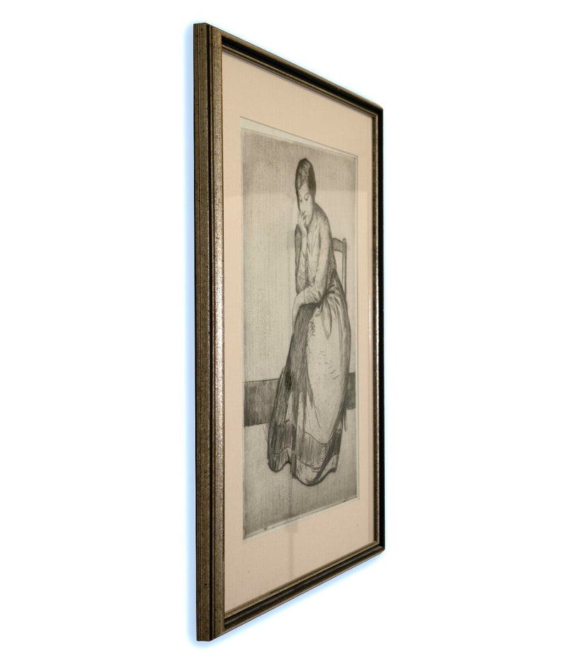 Myron Barlow Seated Woman Signed Vintage Etching on Paper American Realism 1920s