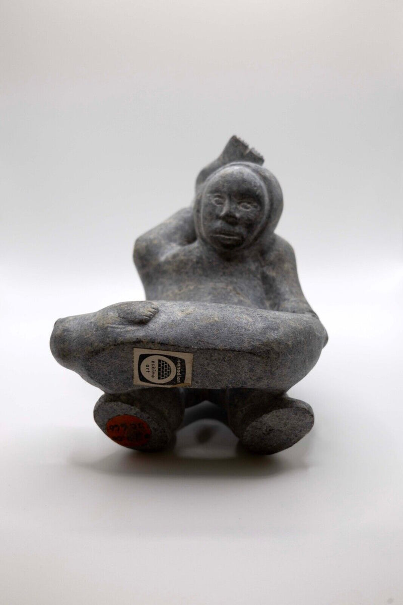 Inuit Canadian Carved Soapstone Eskimo with Otter Native Sculpture Igloo Sticker
