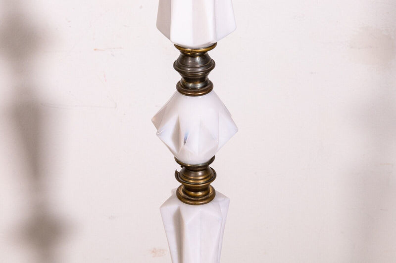 Art Deco Opaque Milk Glass and Brass Metal Floor Lamp