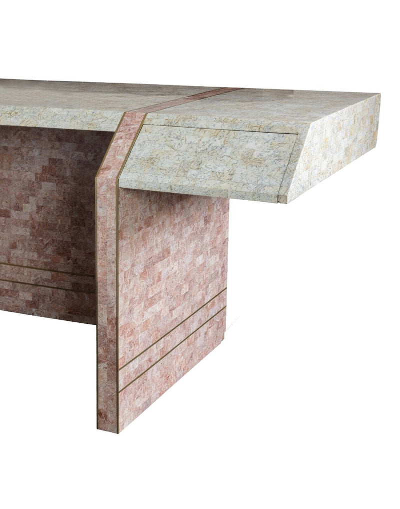 Post Modern Tessellated Stone Tile Brass Desk Robert Marcius For Maitland Smith