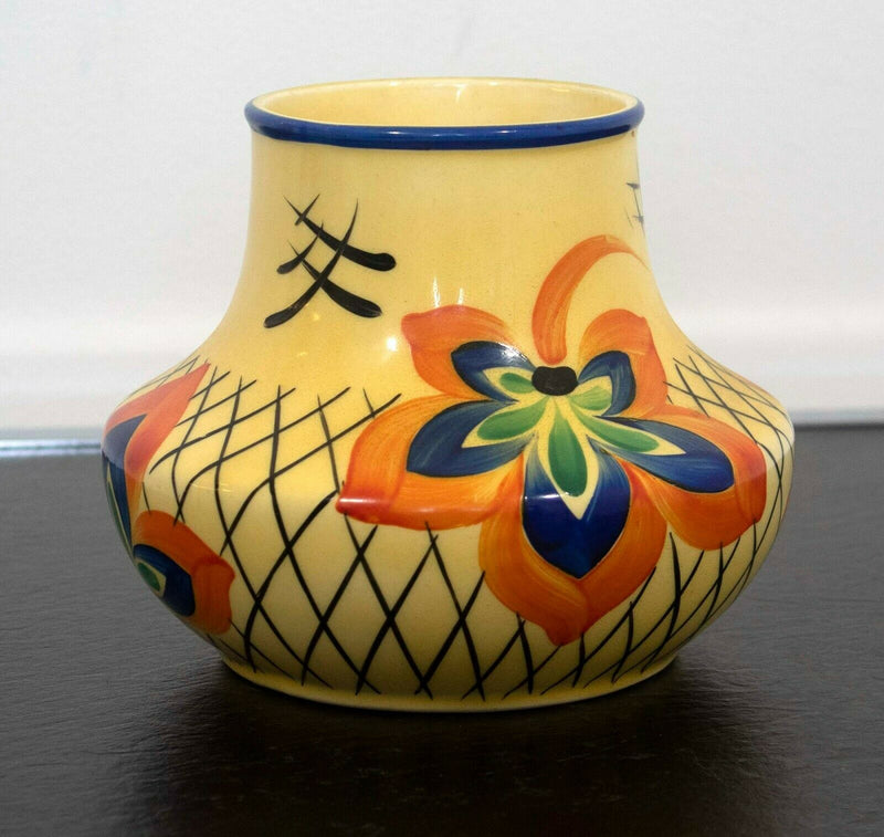 Czech Ceramic Hand Painted Vase Yellow Table Sculpture Vase