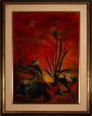 Mid Century Modern Crystal Signed Abstract Landscape Oil Painting on Canvas