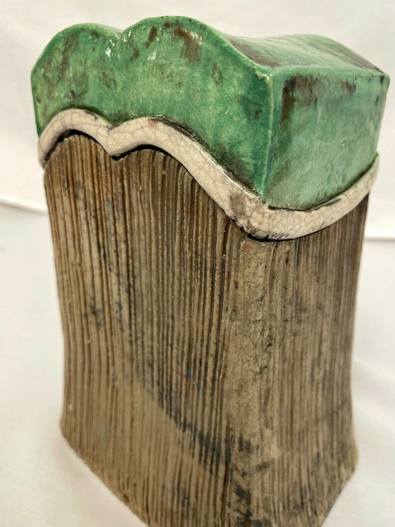 Jerry Berta Signed Ceramic Vertical Vessel with Green