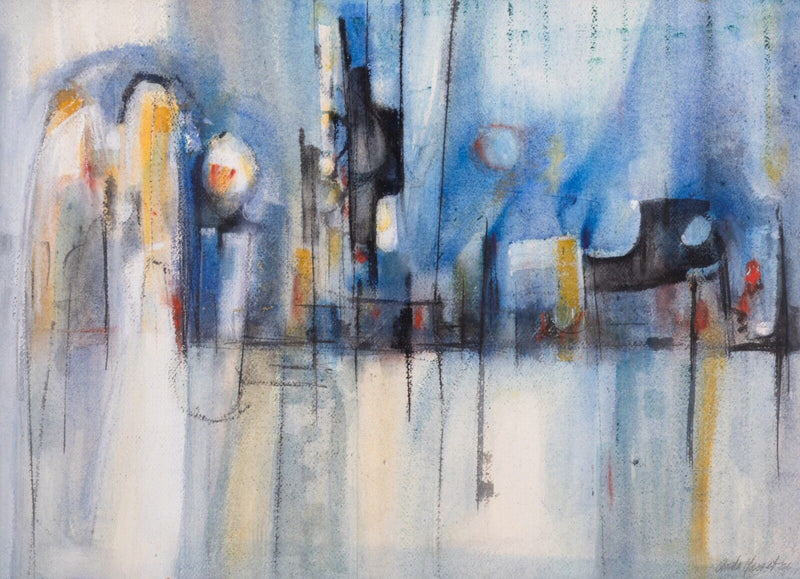 Mid Century Modern Skyline Cityscape Abstract Expressionism Oil Painting