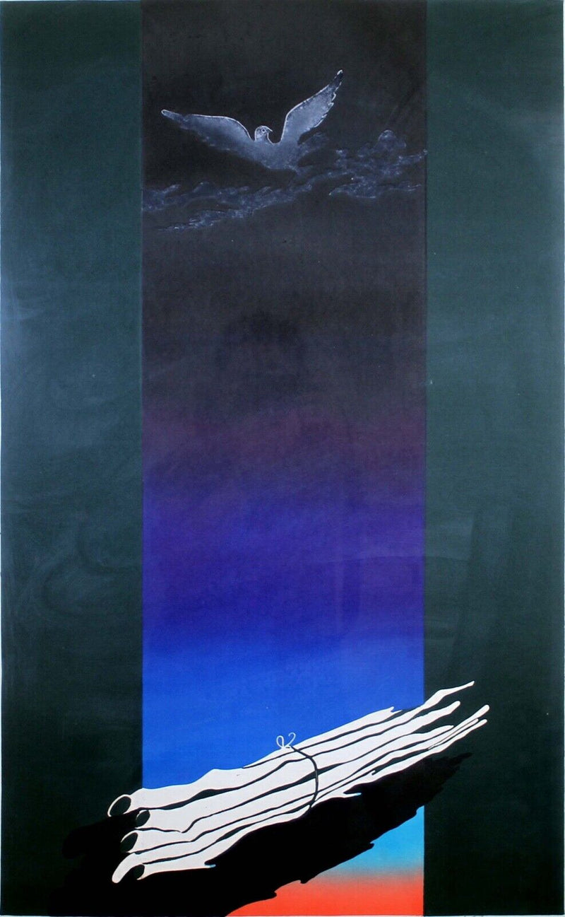 Zygmunt Czyz Surrealist Soaring Dove Signed Linocut on Paper 20/30 Framed 1987