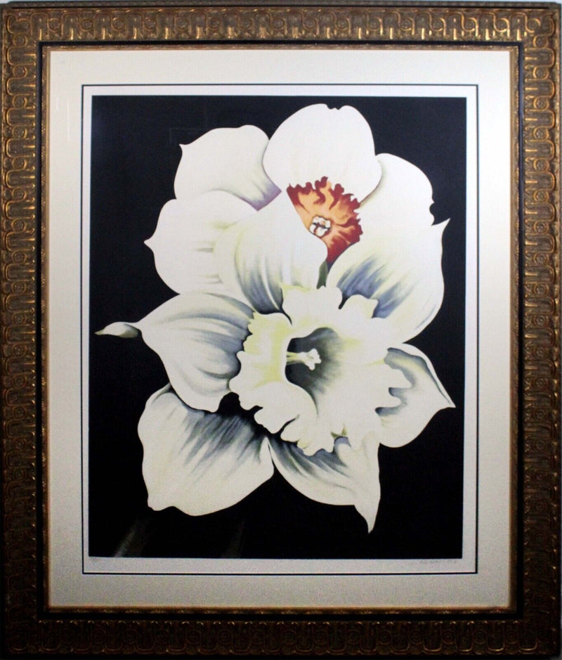 Lowell Nesbitt Two White Flowers 1978 Signed Photorealist Serigraph 76/200