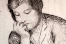 Myron Barlow Seated Woman Signed Vintage Etching on Paper American Realism 1920s