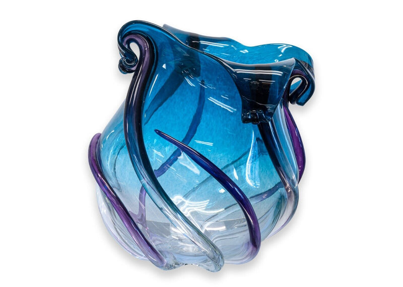 Eric Lieberman Signed and Dated 1997 Blue and Purple Blown Glass Vessel