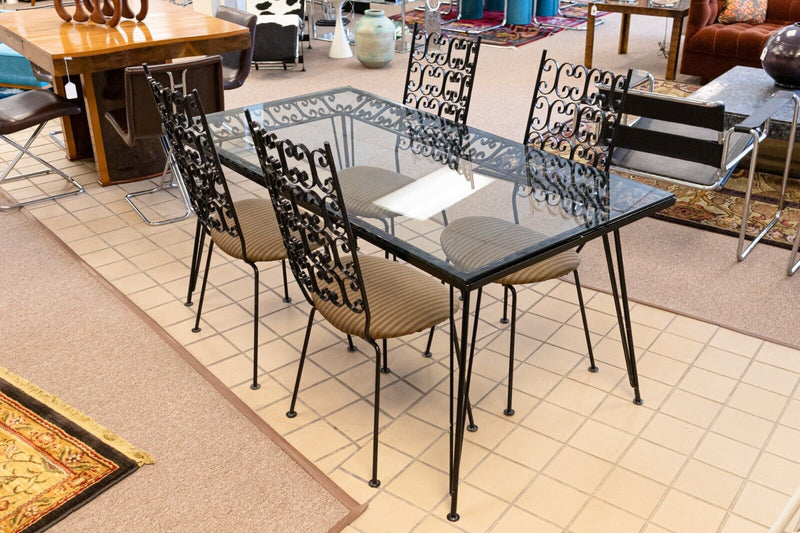 Mid Century Modern Umanoff Grenada Wrought Iron Dinette Patio Table & 4 Chairs