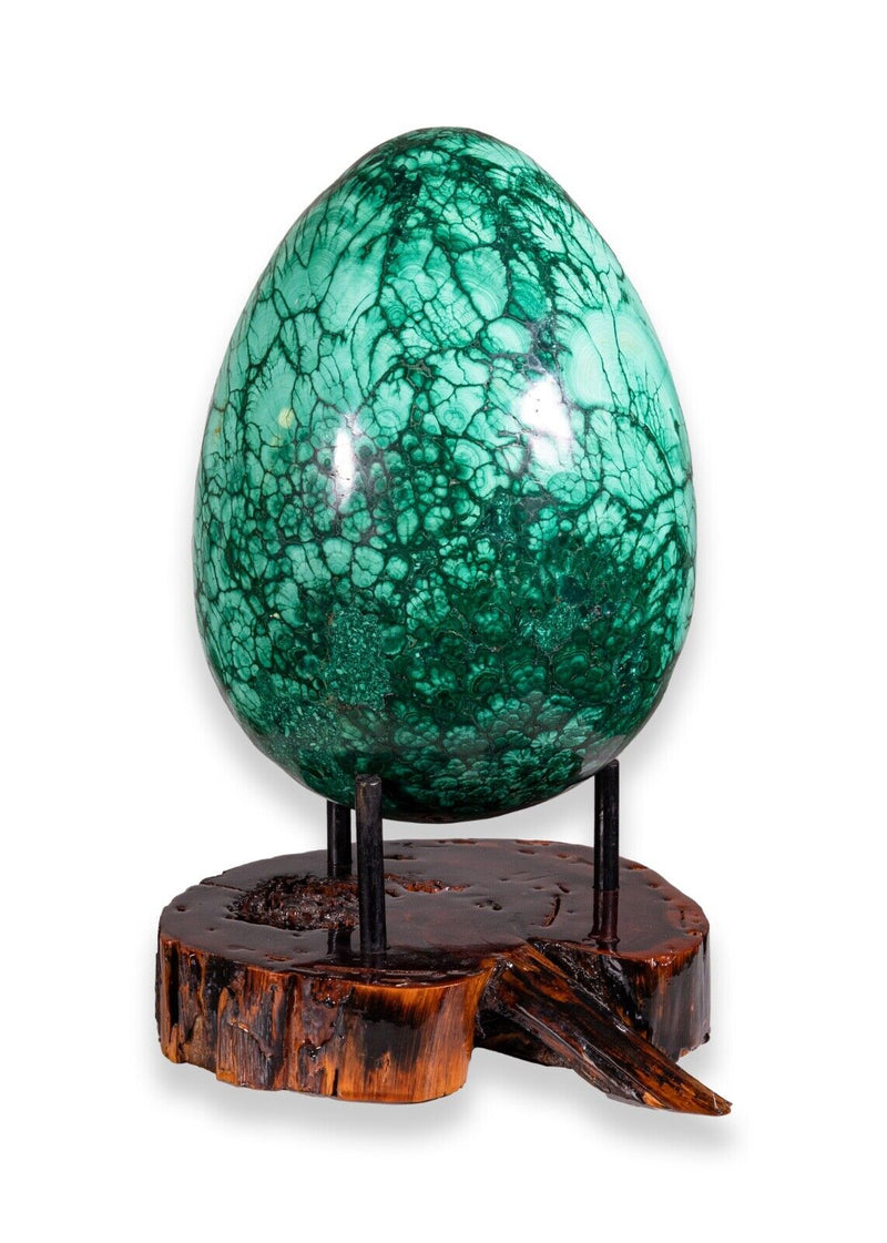 Rare Large Belle Epoque Russian Carved Forest Malachite Egg