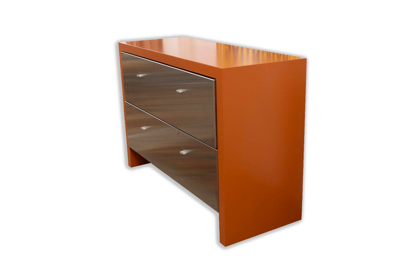Contemporary Modern Stainless Steel and Orange Lacquer 2 Drawer Cabinet Dresser