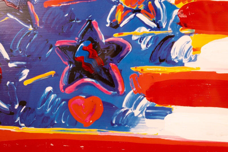 Peter Max God Bless America II Signed Mixed Media Acrylic Painting on Paper 2001