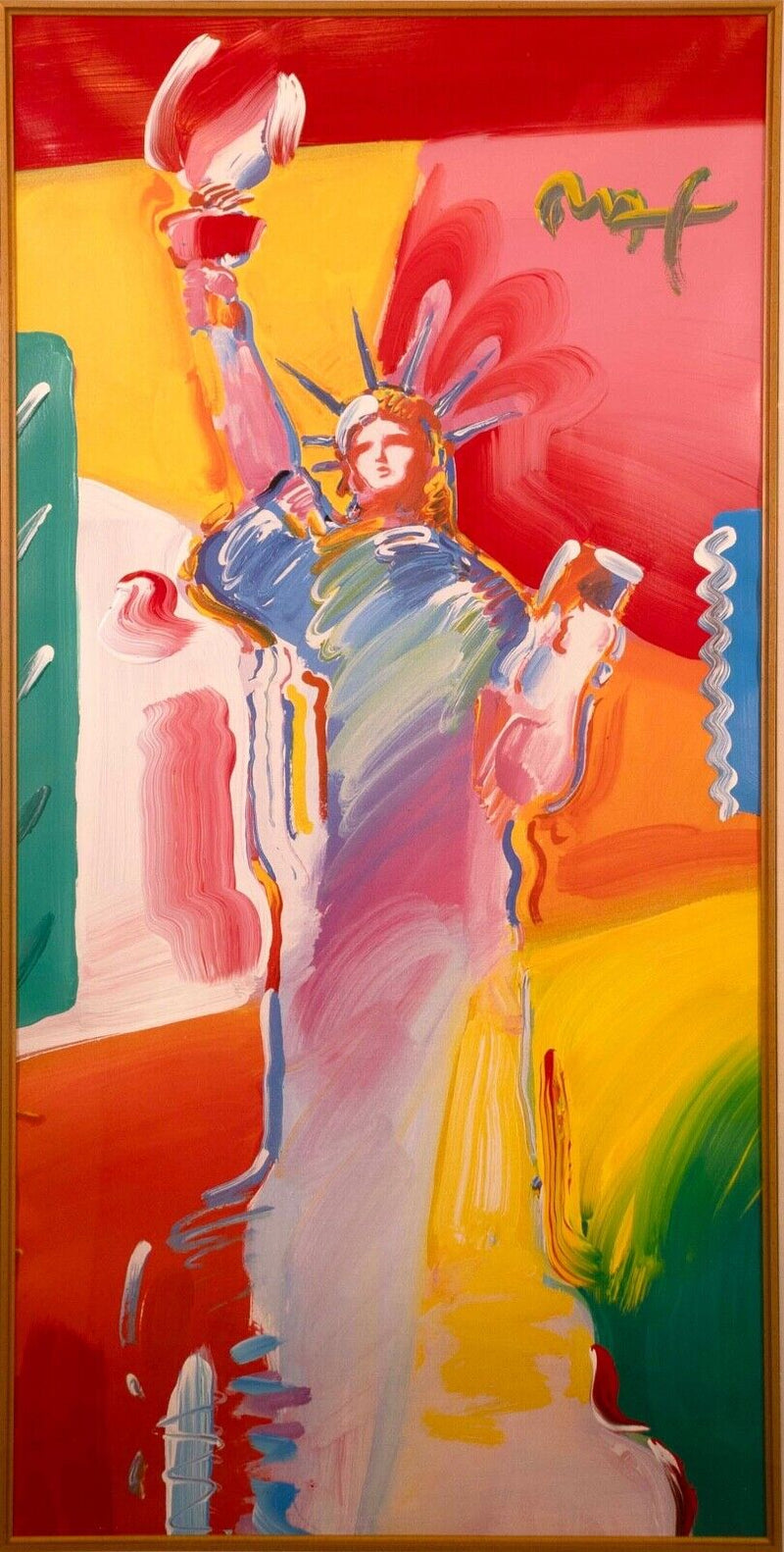 Peter Max Statue of Liberty Signed Mixed Media Acrylic Painting on Paper 2000s F