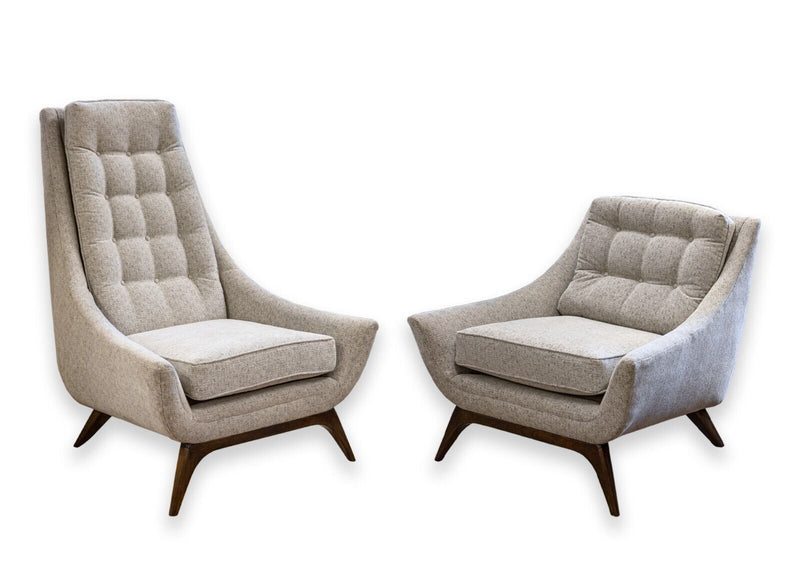 His and Hers Pair of Adrian Pearsall Style Reupholstered Armchair Accent Chairs