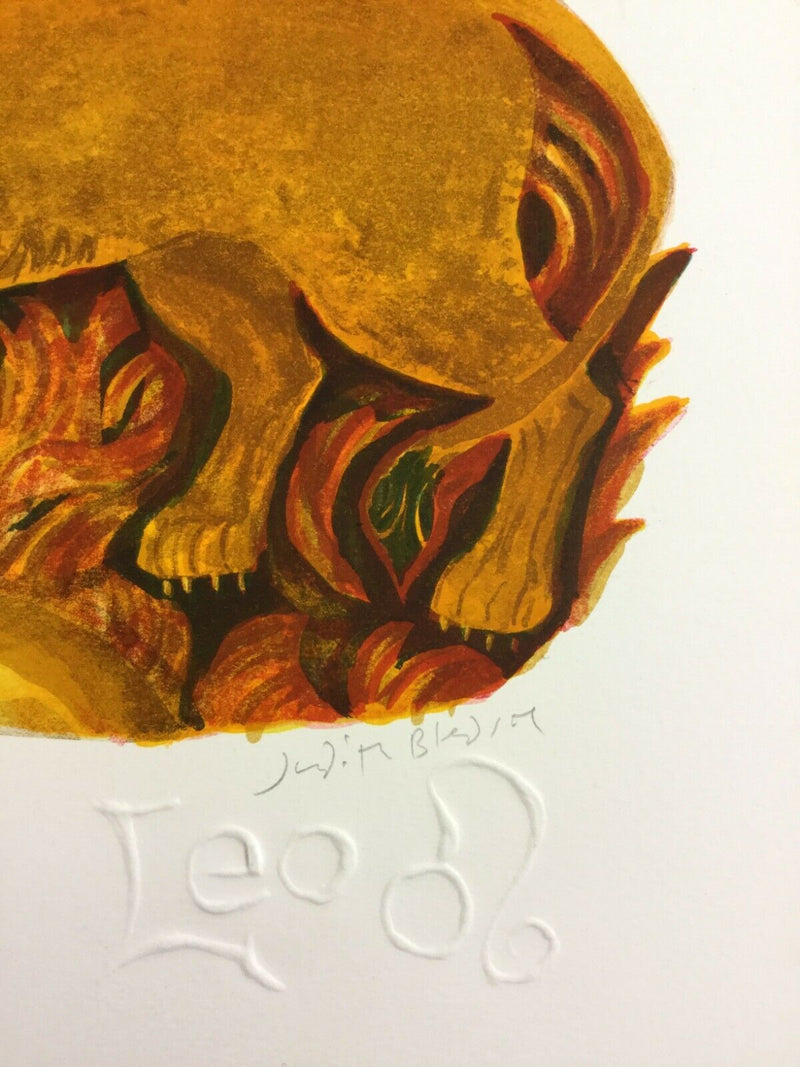 Mid Century Modern Unframed Leo Lion Judith Bledsoe Hand Signed Lithograph
