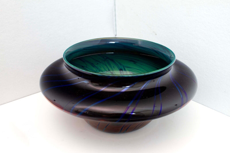 Charles Schneider Signed Modern Green and Blue Iridescent Swirl Design