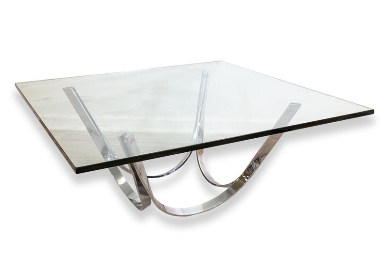 Roger Sprunger 1970s Modern Chrome Base Square Glass Top Cocktail Coffee Table