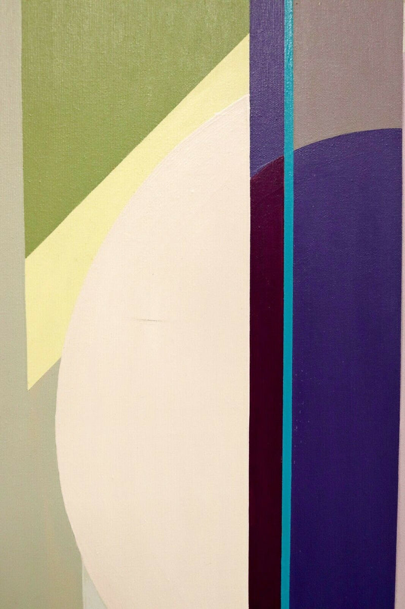 Modernist Gunda Hass Signed Acrylic Painting on Canvas Green Purple Gray 2010s