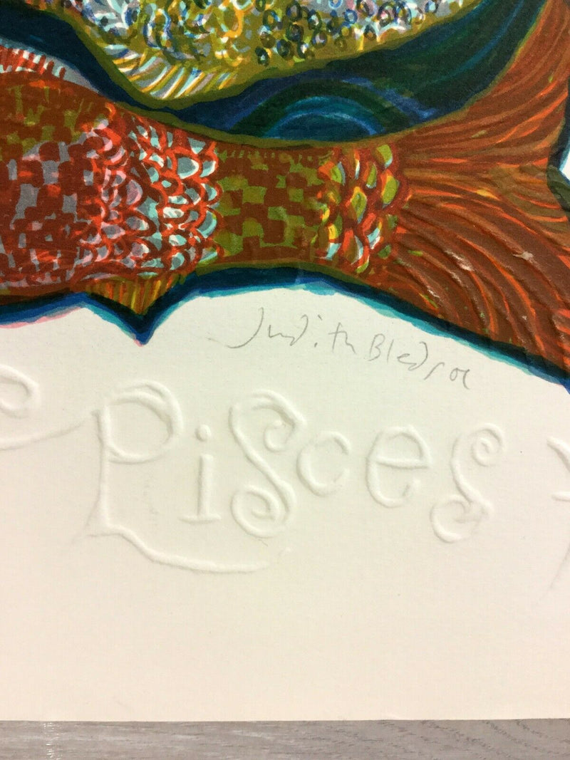 Mid Century Modern Unframed Pisces Zodiac Judith Bledsoe Hand Signed Lithograph