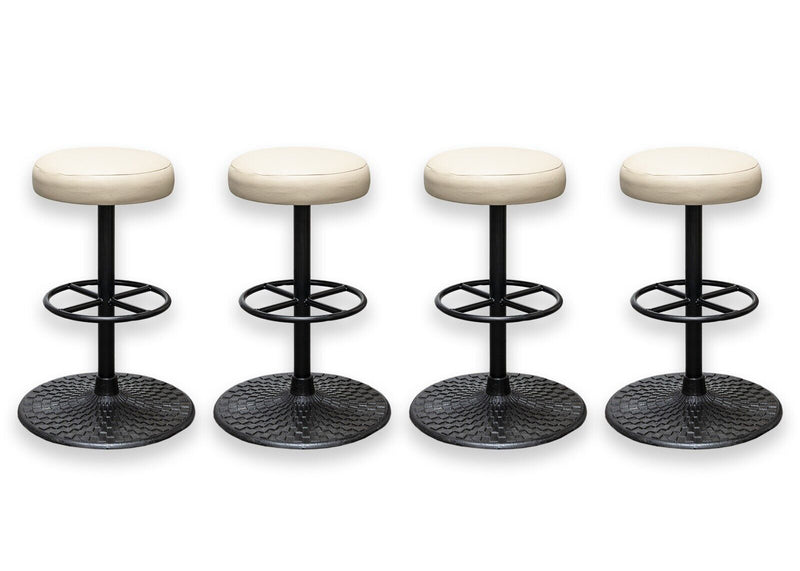 Set of 4 Contemporary Modern Cream Seat and Black Textured Metal Barstools