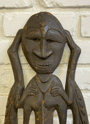 Vintage Primitive African Figure Carved Wood Wall Plaque Sculpture