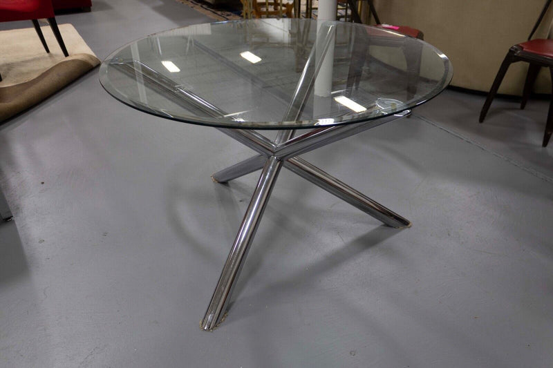 Renato Zevi Dining Round Dinette Chrome Table Crossed Legs Contemporary Modern