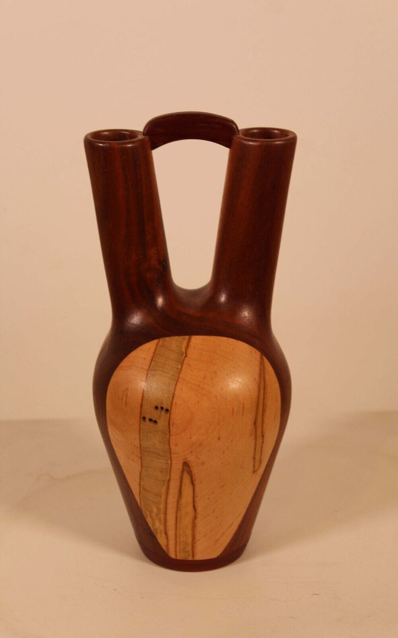 Native American Wedding Vase Maple and Walnut Double Vessel Signed by Artist