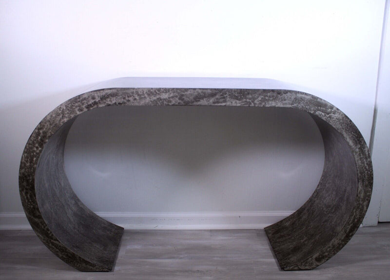 Post Modern Curved Faux Stone Console Table