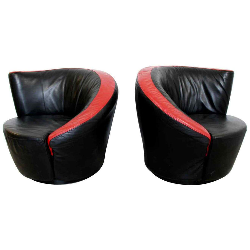 Contemporary Modern Pair Curved Swivel Lounge Chairs Vladimir Kagan Style 1980s