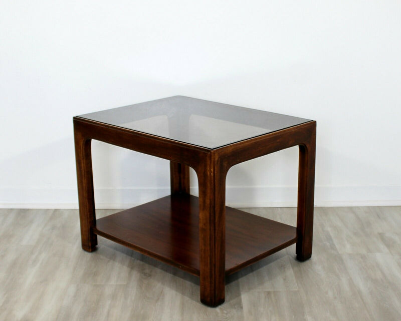 Mid Century Modern Lane Walnut & Smoked Glass Rectangular Side End Table 1960s