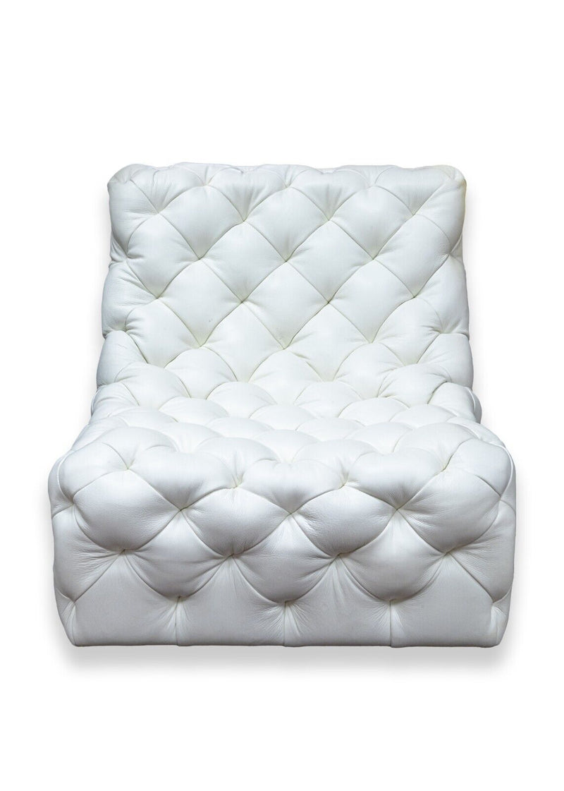Contemporary Modern Bernhardt Rigby White Tufted Leather Swivel Lounge Chair