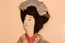 Antique Japanese Silk Brocade Oshie Art Geisha Puppet Dolls in Shadow Box Frame