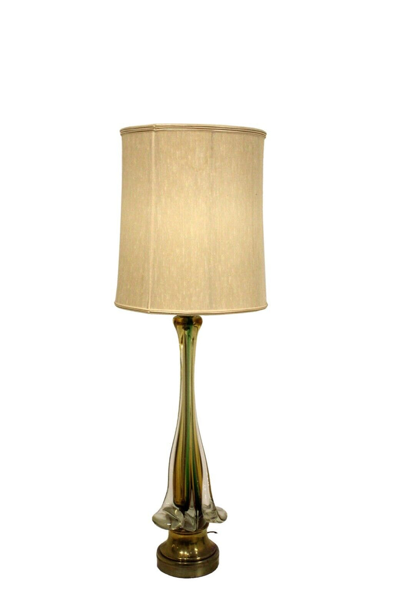 Vintage Mid Century Modern Italian Murano Tall Glass Table Lamp w Brass Base