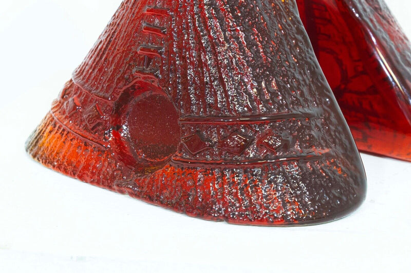 Don Shepherd TeePee Pair of Glass Textured Red Book Ends Mid Century Modern
