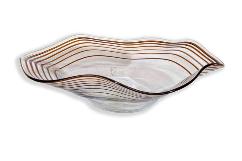 Blenko Special Edition Signed Brown Striped Glass Bowl Dish 50/100 MCM