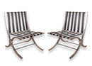 Pair of Art Deco Aluminum and Black Barcelona Style X Framed Sleek Lounge Chairs
