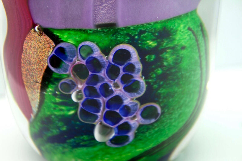 Berry Davis Signed Contemporary Pink Purple Green Swirl Design Studio Art Glass