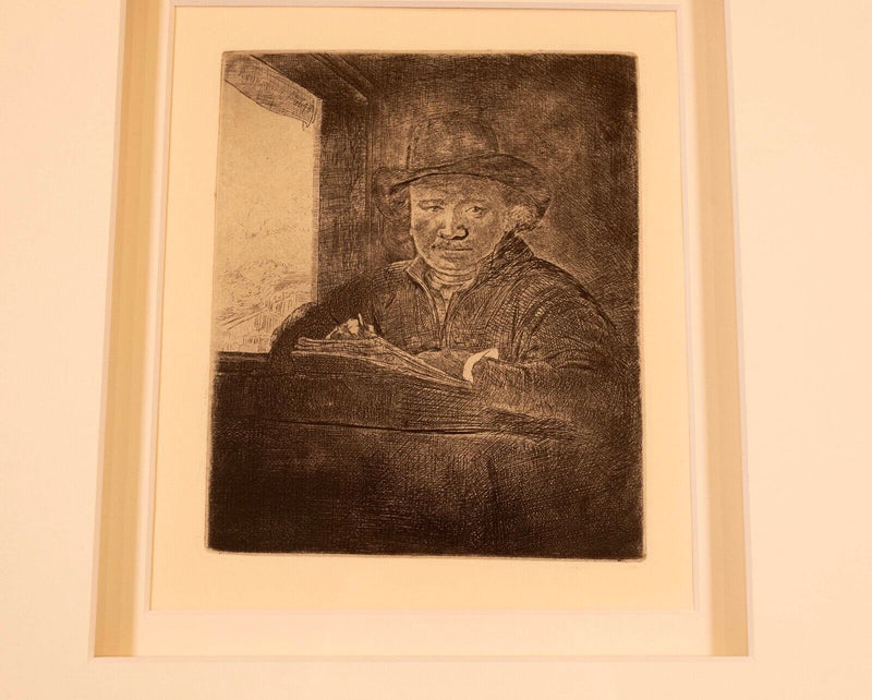Rembrandt Van Rijn Self Portrait Drawing at Window 1648 Etching Millenium Ed.
