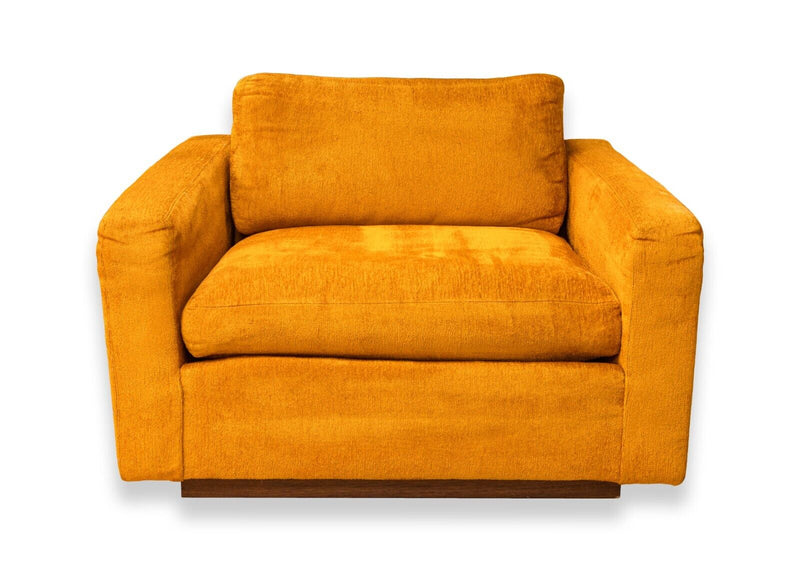 Pair of Milo Baughman for Thayer Coggin Orange Cube Lounge Chairs on Wood Base